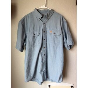 Carhartt Mens XL Tall Blue Short Sleeve Button Down Work Shirt